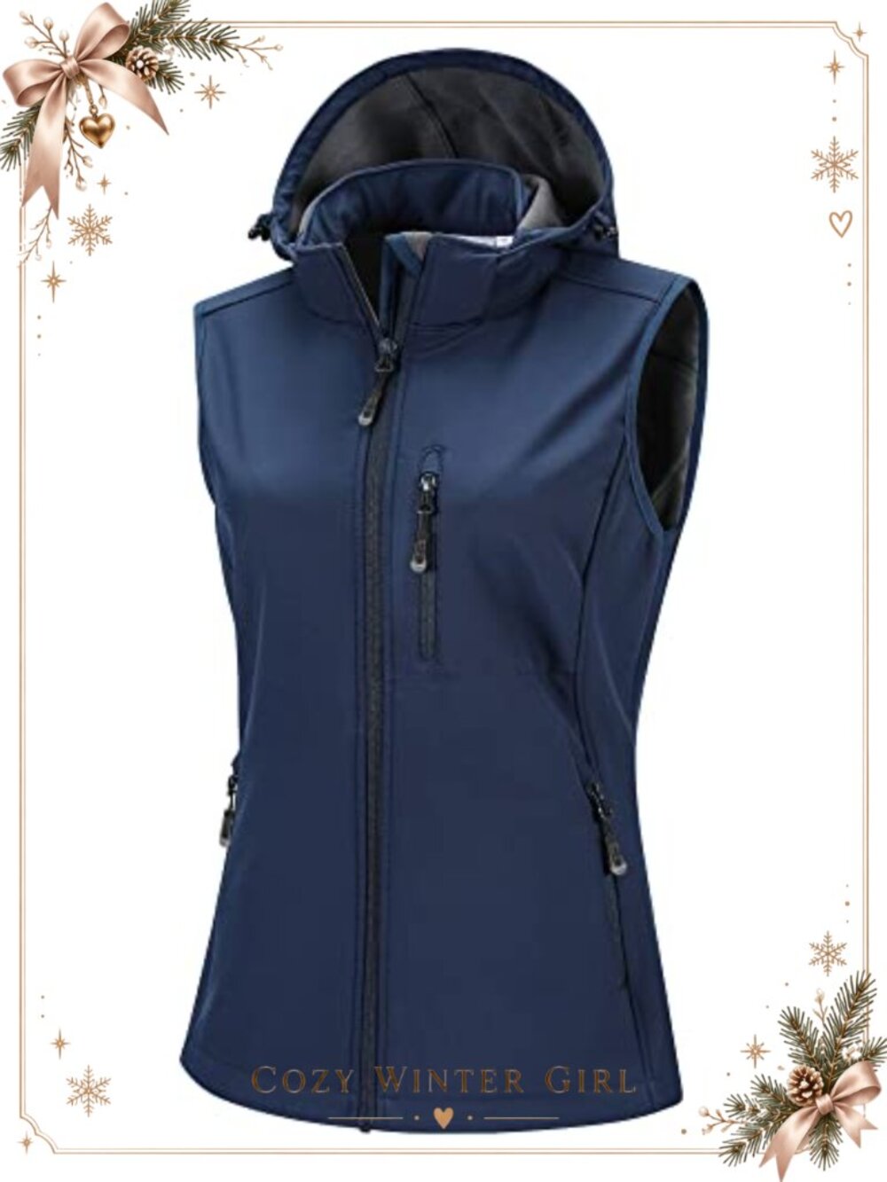 Women's Hooded Softshell Vest Fleece Lined Windproof Zip Up Sleeveless Jacket